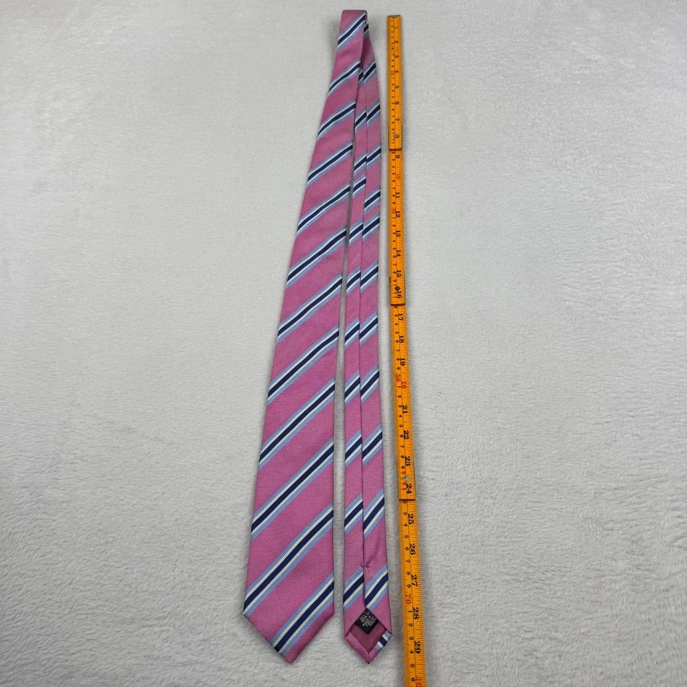 BOSS Hugo Boss Silk Tie Mens One Size Pink Navy Blue Striped Made in Italy